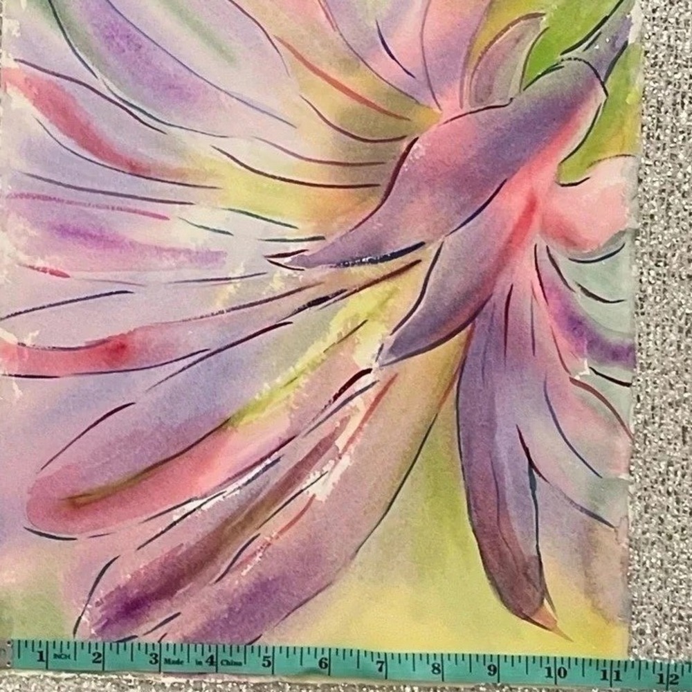 Original Abstract Floral Watercolor Painting Purple Pink Green 11x15 Wall Art - Picture 5 of 5